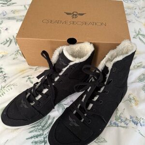 Creative Recreation Women's Black Fur-Lined Sneakers
